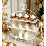 présentoir métal doré blanc trois niveaux gâteaux cupcakes macarons décoratif princesses mariage après midi