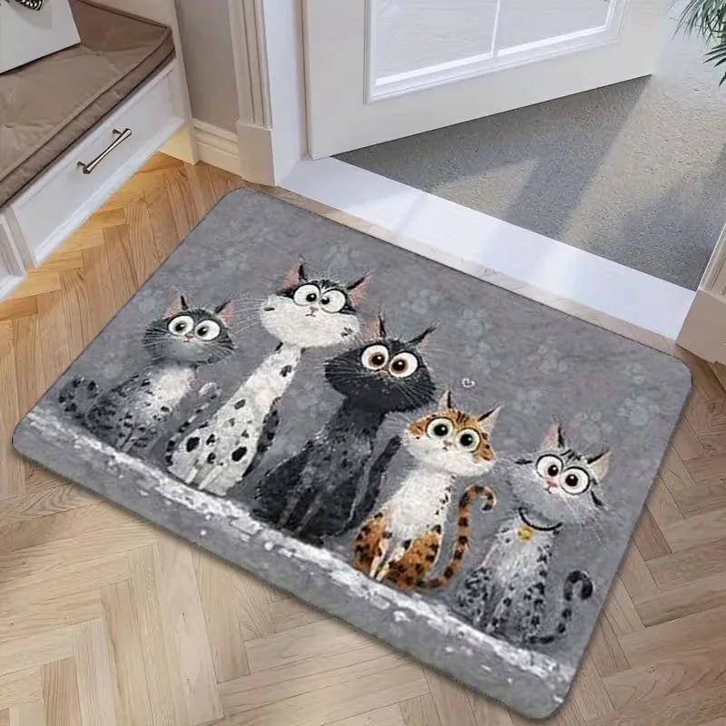 tapis moderne antidérapant multicolore chatons parapluie motifs pattes chien os 50x80cm salon chambre