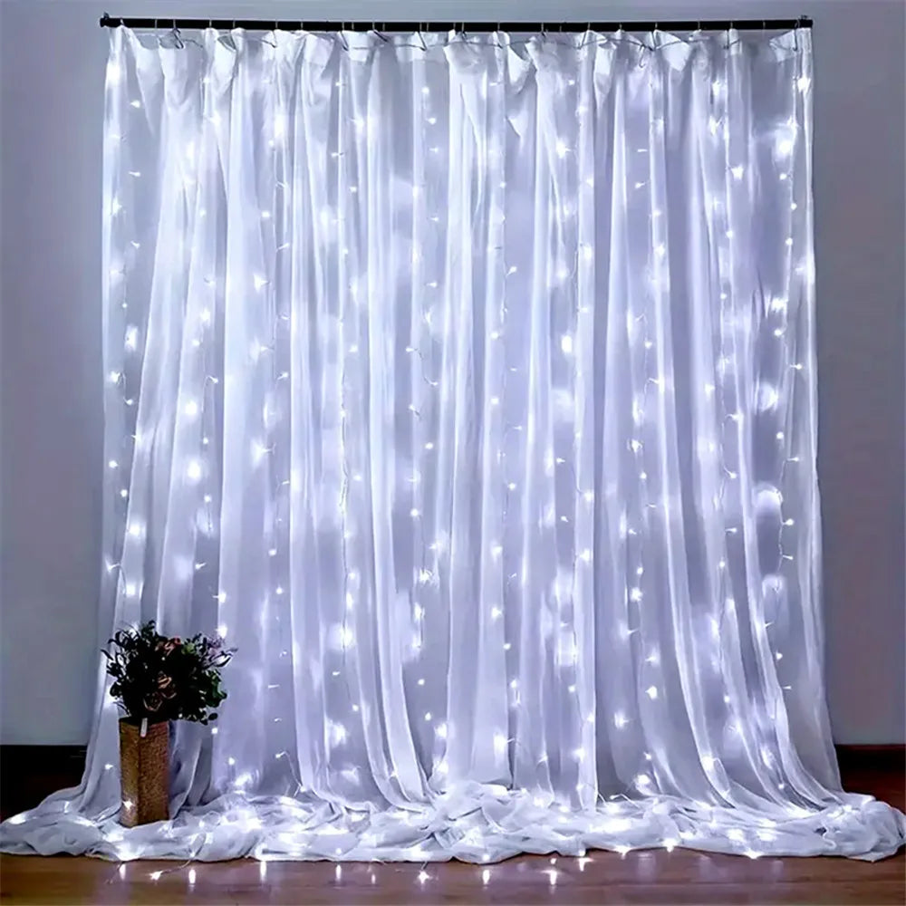 rideau lumineux étoiles blanc multicolore moderne télécommande led 600led 6mx3m transparent vacances