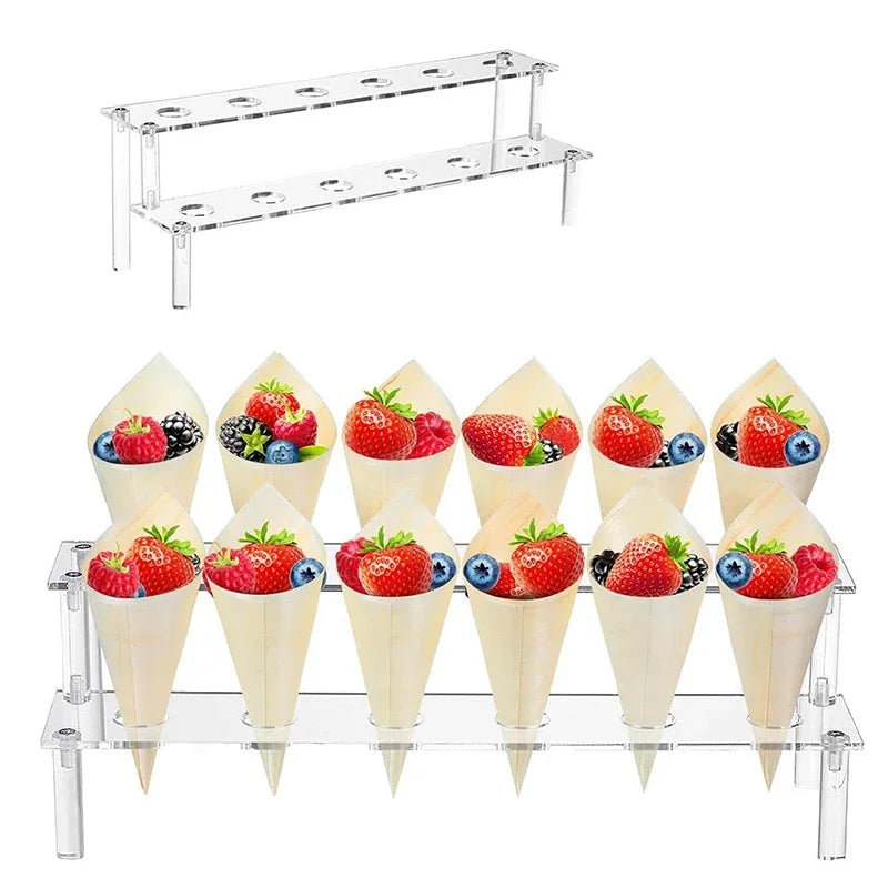 présentoir transparent multi niveaux cônes fruits macarons gâteau présentation festive mariage cocktail