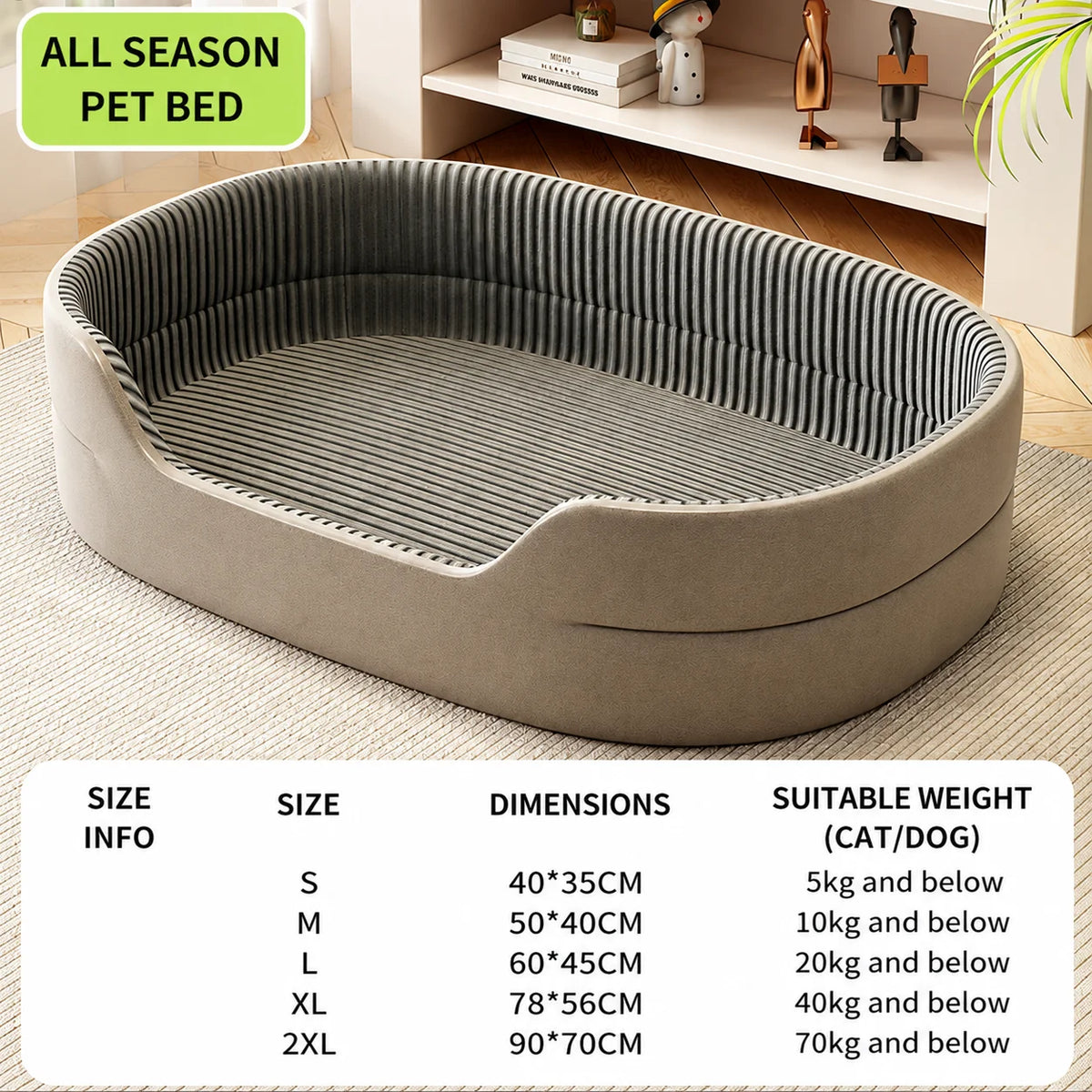 lit animal domestique gris clair rayures horizontales moderne anti dérapant coussin intérieur matelas support