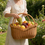panier tressé marron clair traditionnel réutilisable poignées fruits légumes décoration maison jardin