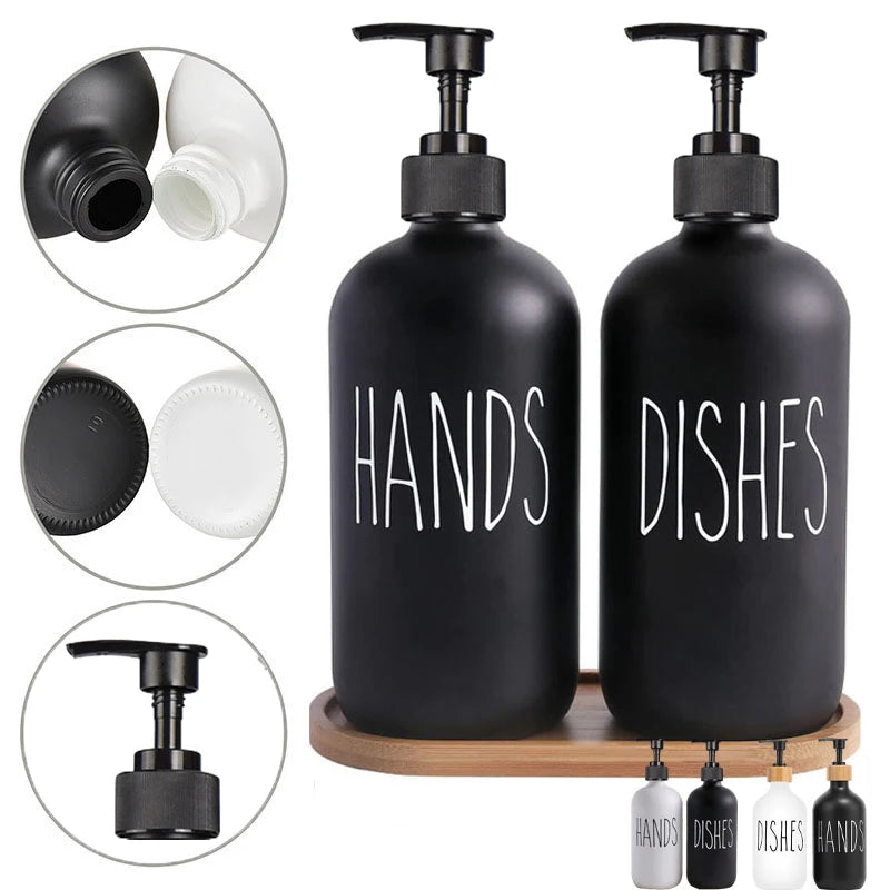 bouteilles savon liquide 500ml noir blanc texte hands dishes minimaliste moderne pompe pression
