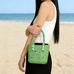 sac main vert jaune bleu perforé autocollants poignées détachables réutilisable respectueux environnement moderne casual