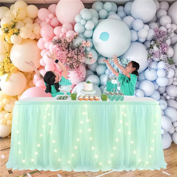 jupe table rose vert pastel bleu pastel rayures horizontales velcro festive