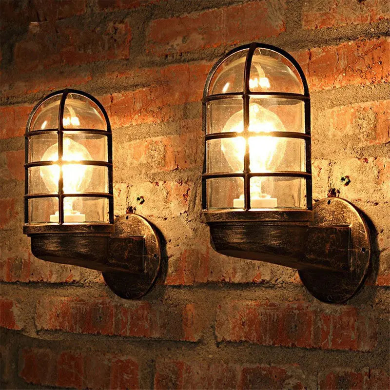 lampe murale industrielle vintage verre transparent noir bronze métal rustique E27