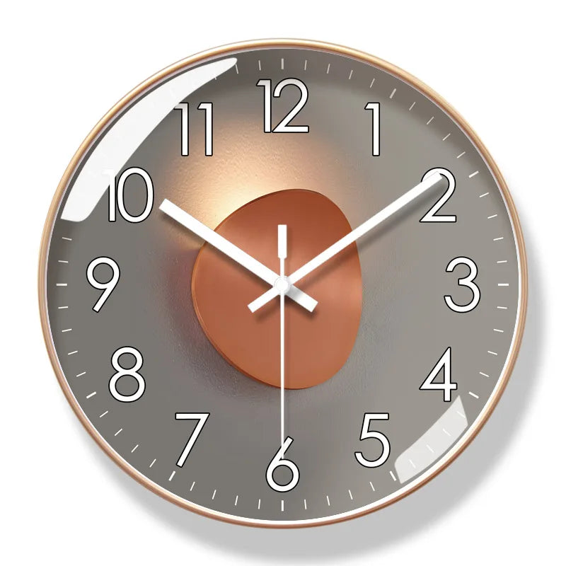 horloge murale moderne cadre doré motif planètes luxe silencieuse décoration salon intérieur gris