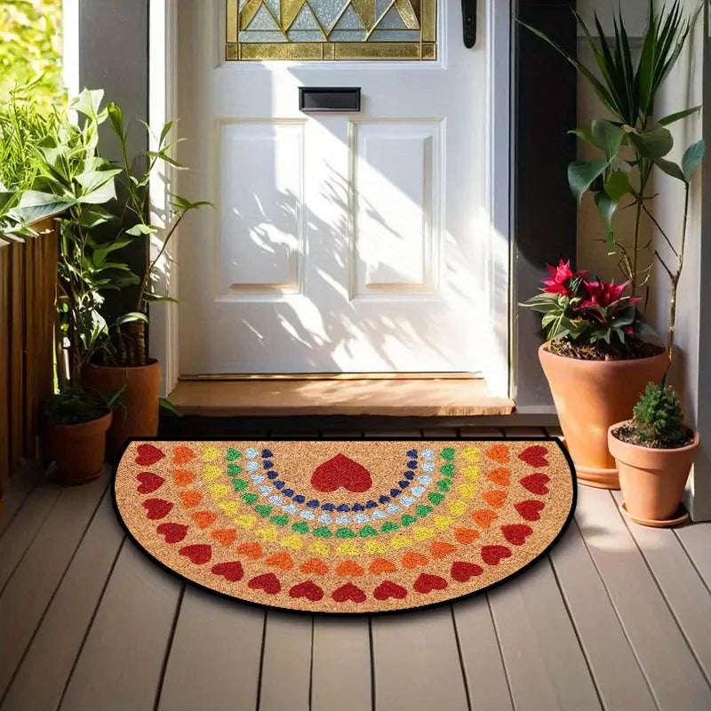 tapis d'entrée moderne multicolore coeurs arc ciel antidérapant résistant lessivable salon porte