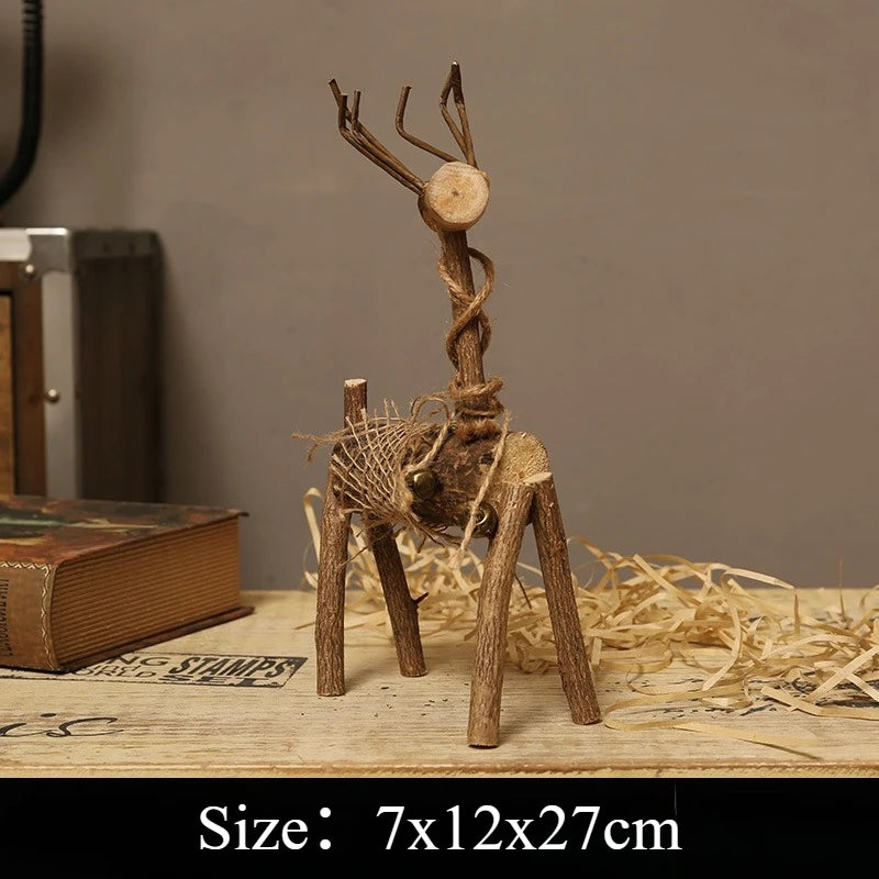 figurine cerf marron clair bois brut rustique décoration maison noël mariage halloween pâques anniversaire