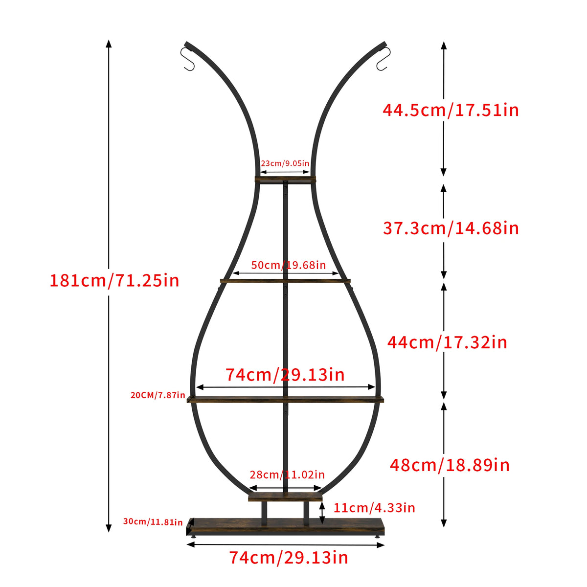 étagère plante métal bois noir moderne niveaux structure lisse panneaux motifs simples minimaliste crochets