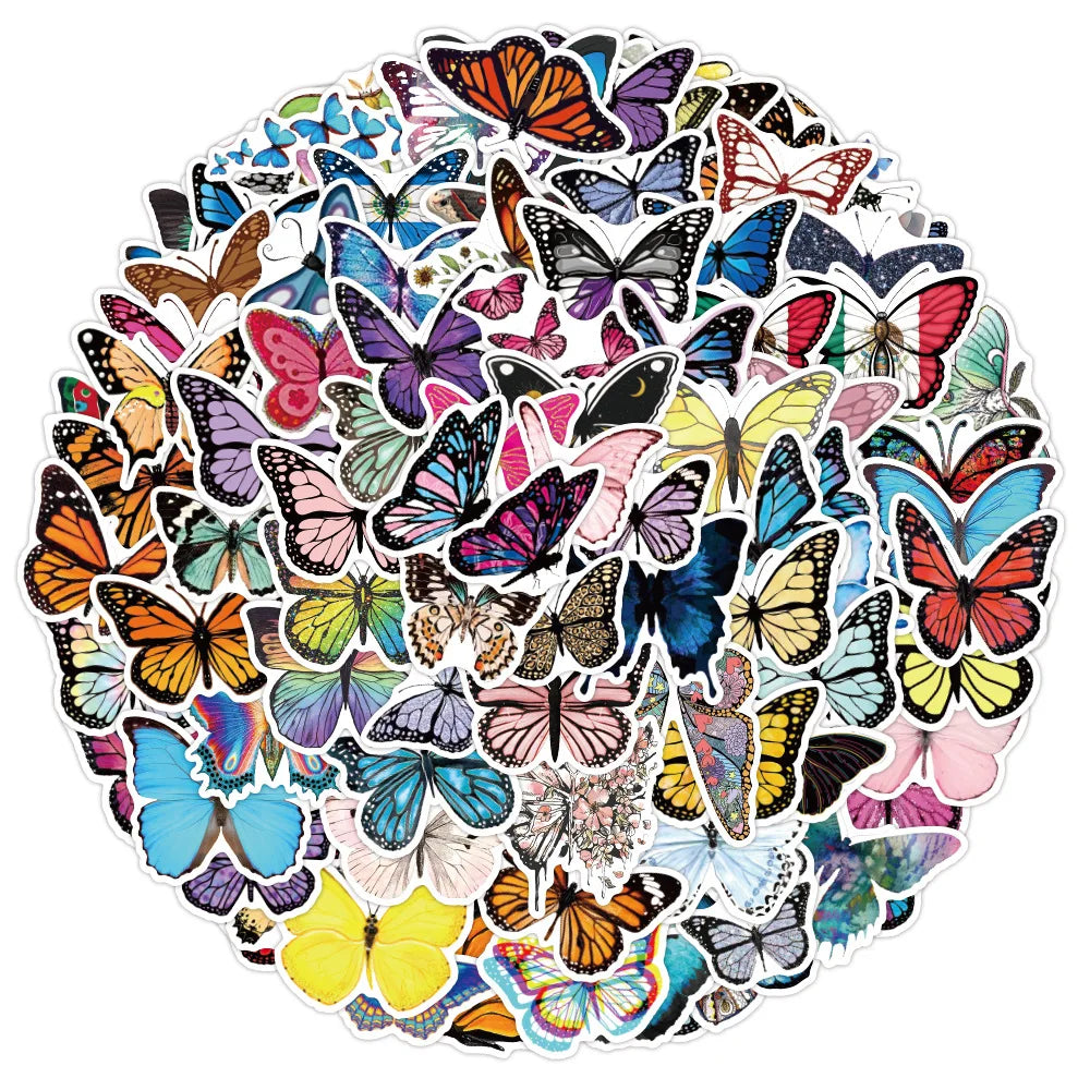 sticker papillon multicolore motif artiste adhésif enfant decoration maison 50 pieces