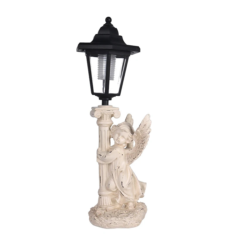lampe solaire ange décorative extérieur noir beige rouge fleurs ajourée classique 38cm haute