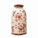 vase vintage floral poterie opaque couleur beige vert rose brun