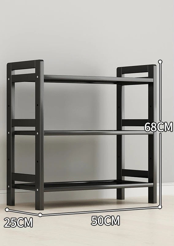 étagère rangement noire multifonctionnelle moderne acier inoxydable bambou réutilisable livres plantes