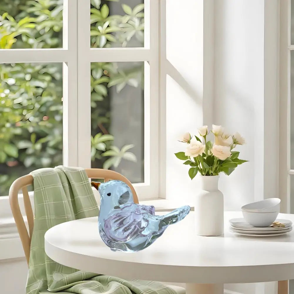 ornement décoration maison oiseau verre bleu vert transparent artisanal moderne statuette collectionnée