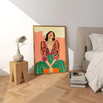 tableau abstrait moderne toile minimaliste orange vert rose beige lignes horizontales sans cadre