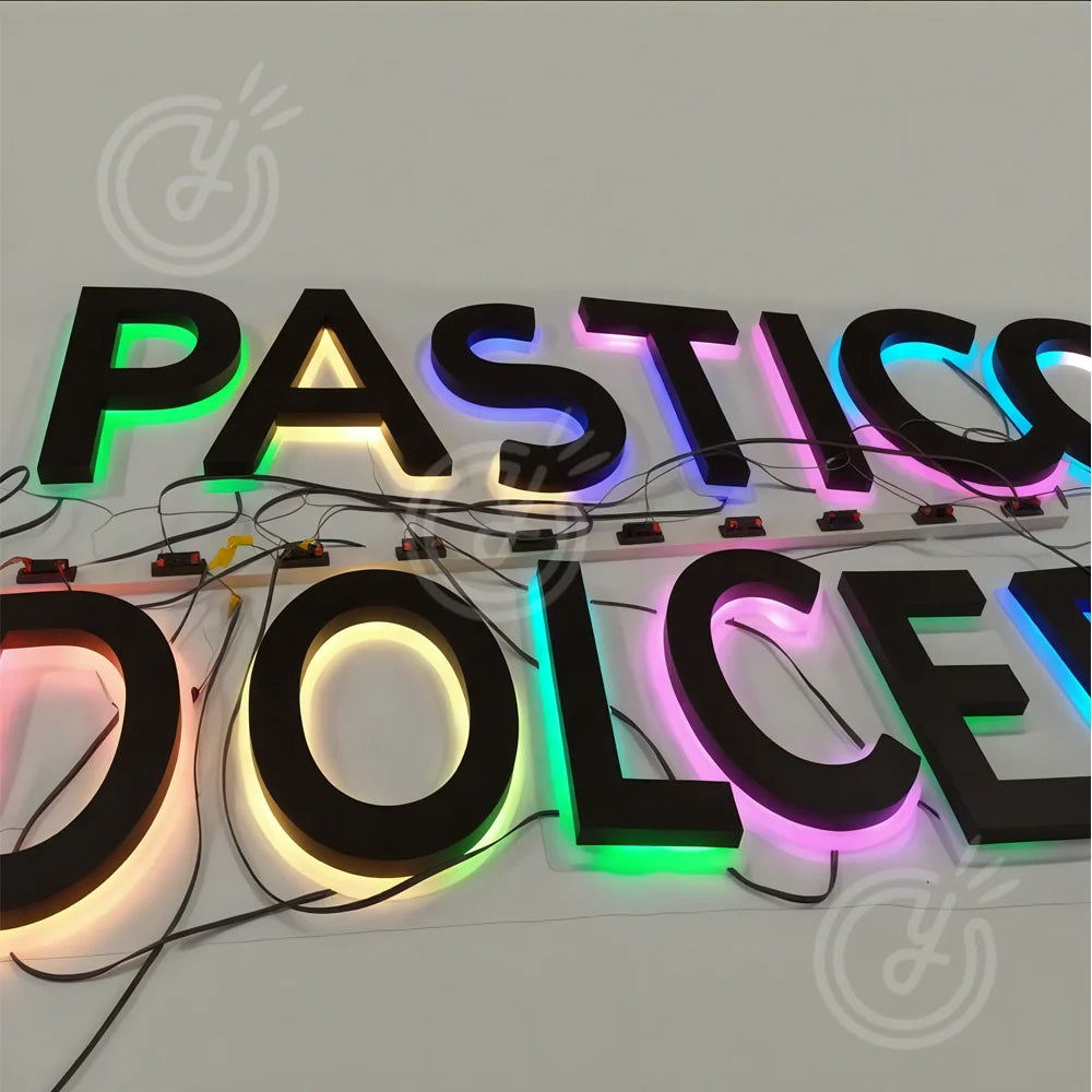 lettres lumineuses 3d bleu vert rose blanc gradient clips frontlight business sign acrylic led