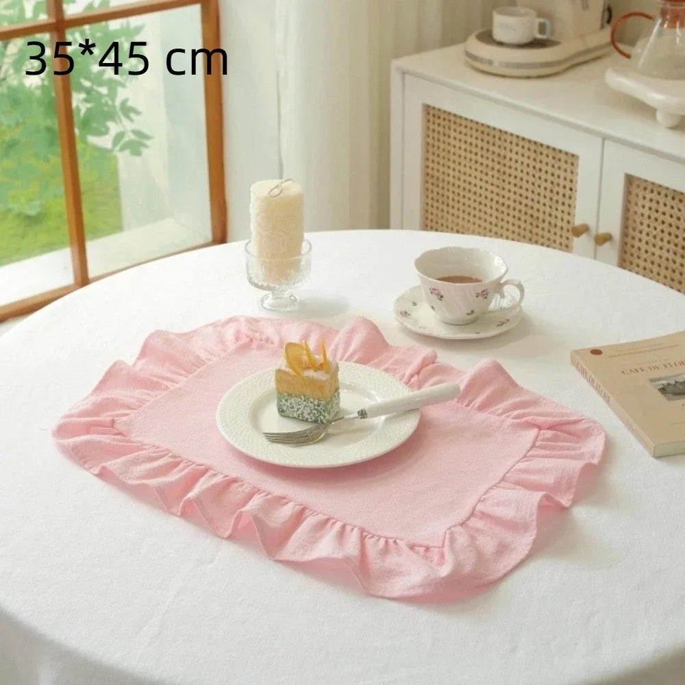 serviettes table classiques coton blanc vert rose jaune beige ruban fini bord rond dimension