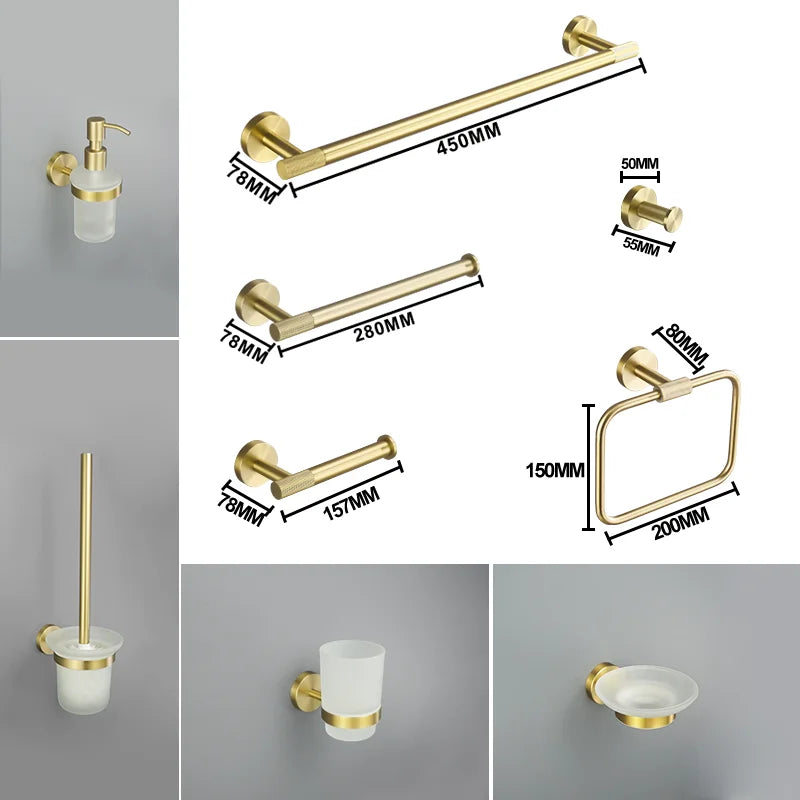 accessoires salle bain doré laiton brossé moderne porte serviettes double grille fixations