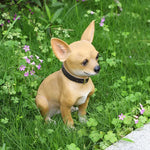 statue chihuahua résine animaux compagnie patio jardin extérieur lumières led lanterne transparente collier boucle