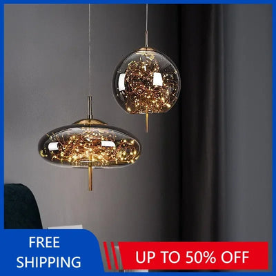 Suspension luminaire moderne en verre ambre