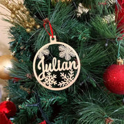 Ornement de Noël personnalisé avec nom en bois découpé laser - Décoration suspendue pour sapin