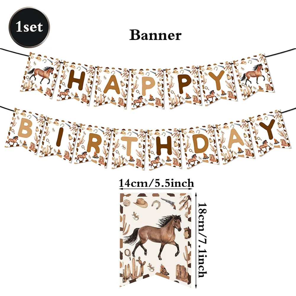 assiettes western verres serviettes nappe happy birthday chevaux cactus bottes motifs festives anniversaire noel
