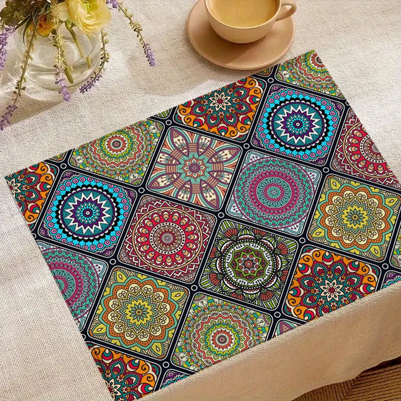 tapis table boho chic multicolore motifs floraux géométriques 30x40cm
