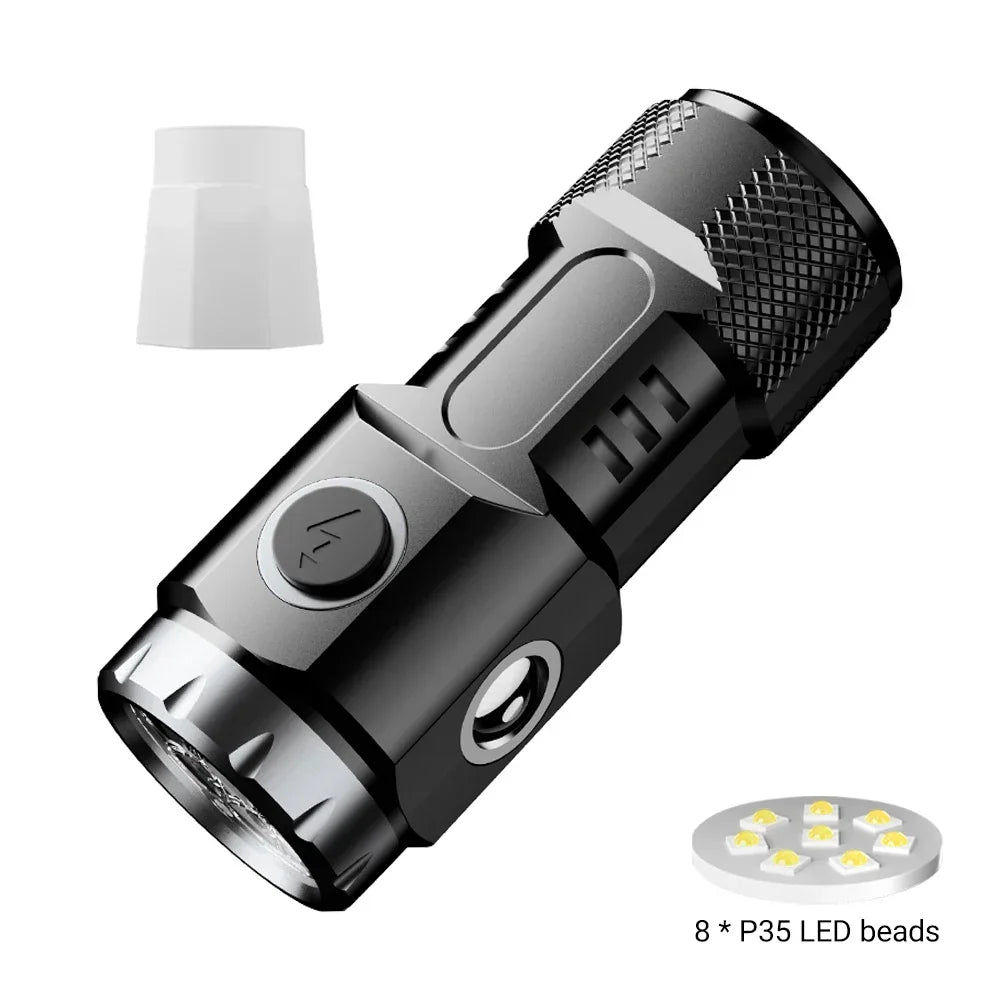 lampe torche noire led rechargeable 9led cob lumiere forte aimantée modernisée robuste