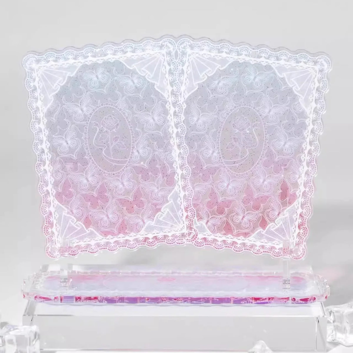 cadre photo transparent dentelle floral vintage blanc noir bleu rose violet