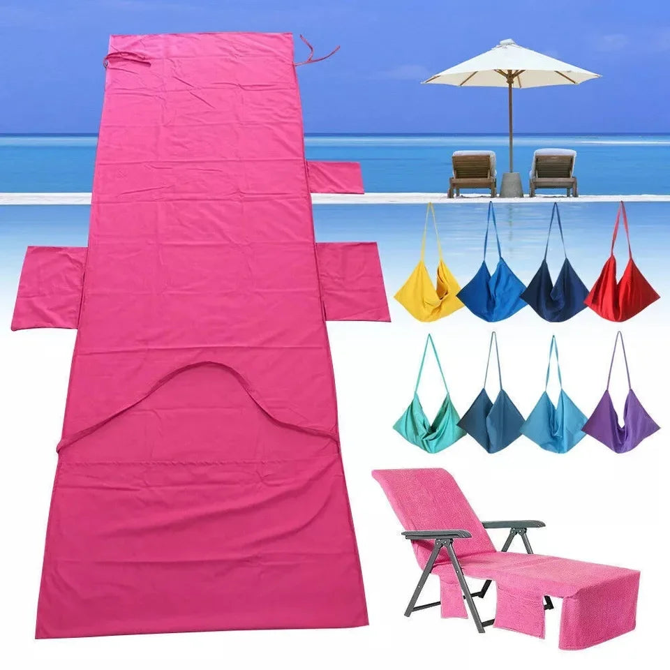 couverture chaise plage rose vif bleu marine uni moderne poches poignées adjustable polyester