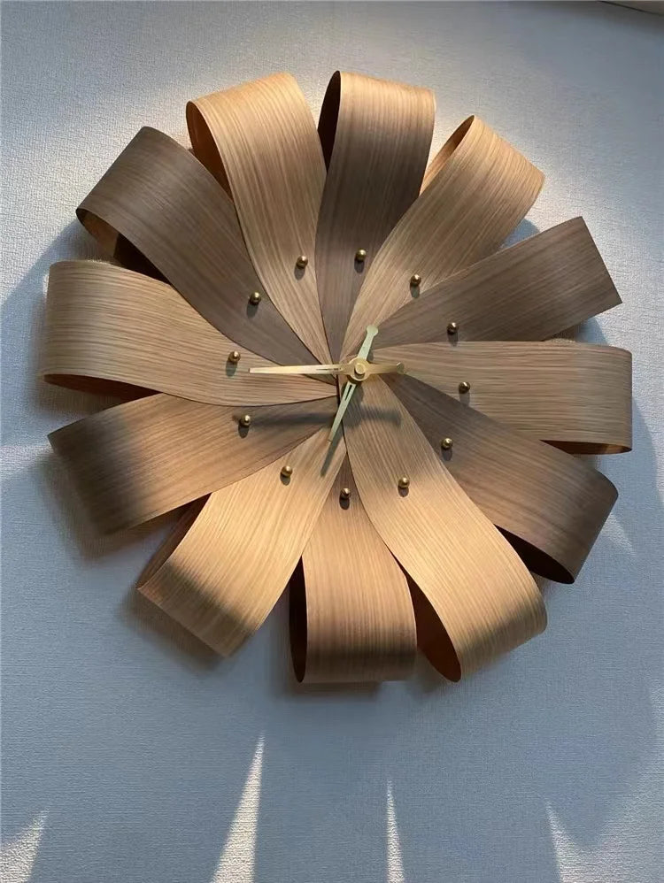 horloge murale moderne bois rayures marron aiguille quartz unique salon antique