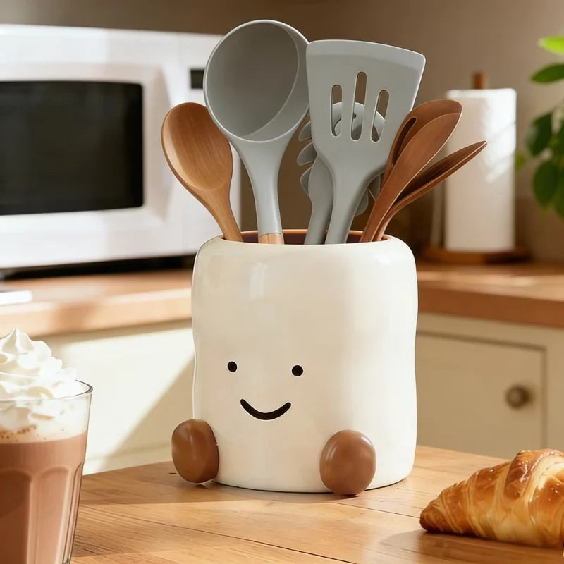 boîte rangement pot ustensiles blanc souriant marron modernes cuisine maquillage pinceaux organisateur multifonctionnel