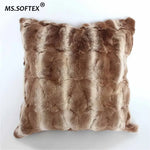coussin patchwork fourrure lapin rex beige marron moderne sans rembourrage
