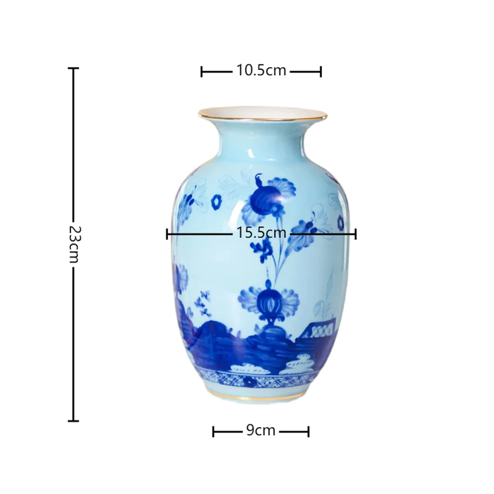 vase céramique motif floral bleu blanc décoration maison fleurs artificielles peonies rose violet