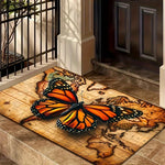 tapis vintage papillon feuilles d'automne carte monde salon bain résistant antidérapant moderne orange noir