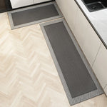 tapis cuisine extérieur moderne gris clair absorbant liquides bordure contrastée texture tissée chenille polyester