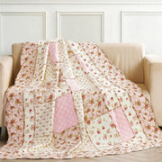 Couvre-lit patchwork réversible en coton floral rose - Jeté de lit Shabby Chic pour chambre