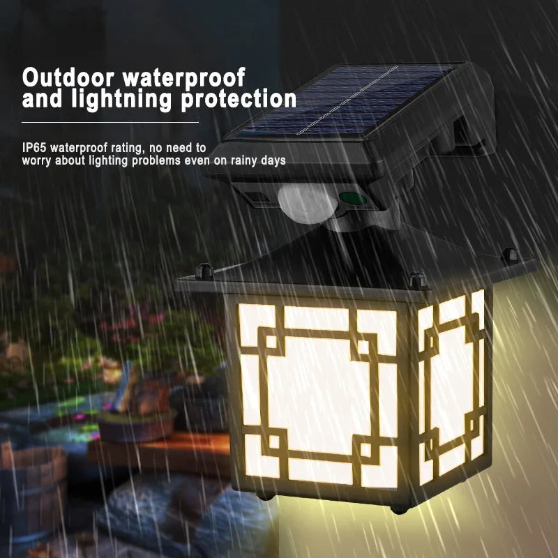 lampe murale solaire ip65 étanche led noir cadre doré verre opalin rétro capteur mouvement