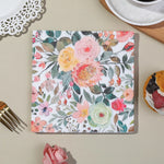 serviettes papier motif floral couleurs vives blanc bleu rouge jaune vert rose classique romantique