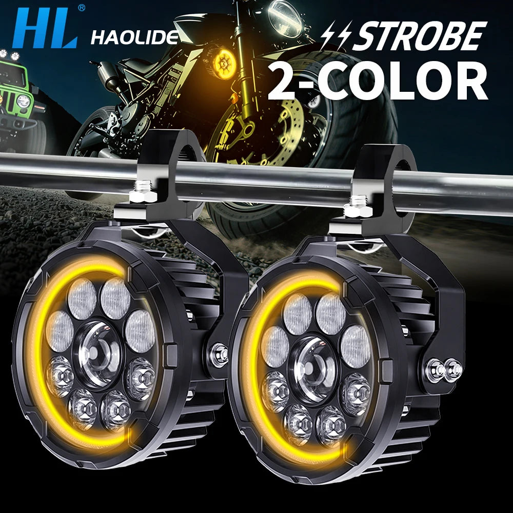 projecteur led moto noir lentilles jaunes cable electrique interrupteur robuste