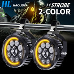 projecteur led moto noir lentilles jaunes cable electrique interrupteur robuste