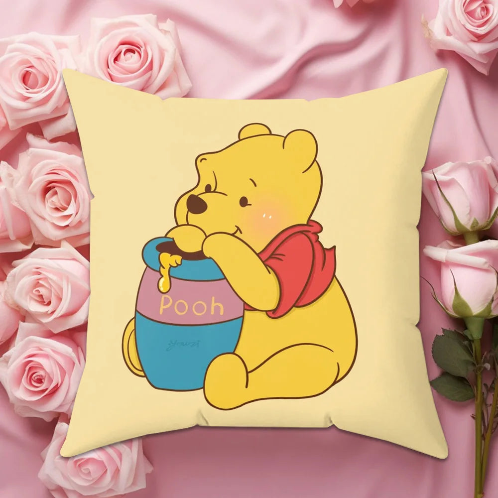 coussin decoratif winnie ourson jaune blanc plaid cartoon eco friendly 30x30cm 40x40cm 45x45cm 50x50cm