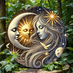 décoration murale bois soleil lune fleurs oiseaux étoiles or argent bleu rouge Jaune Blanc