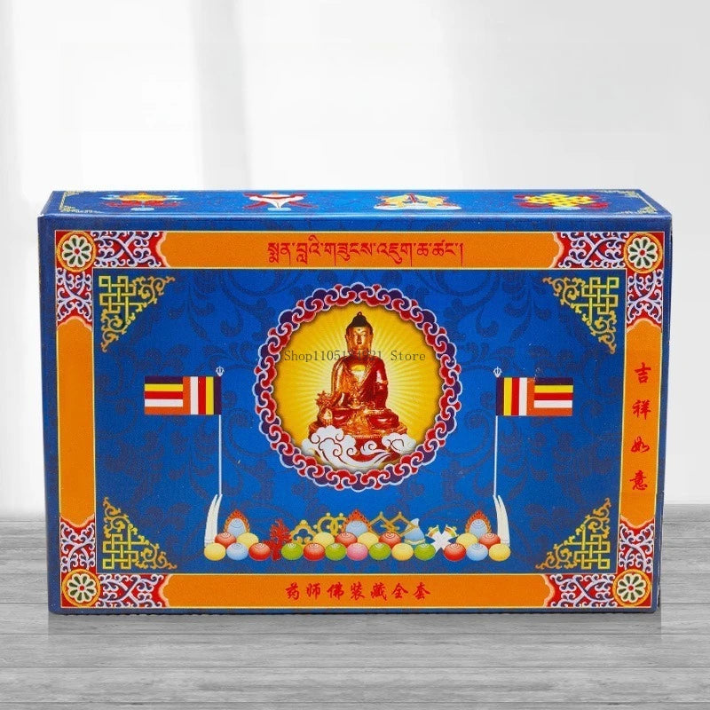 statues bouddha complète kit rituel instructions poudre sacrée rouleaux prières traditionnellements décoratives