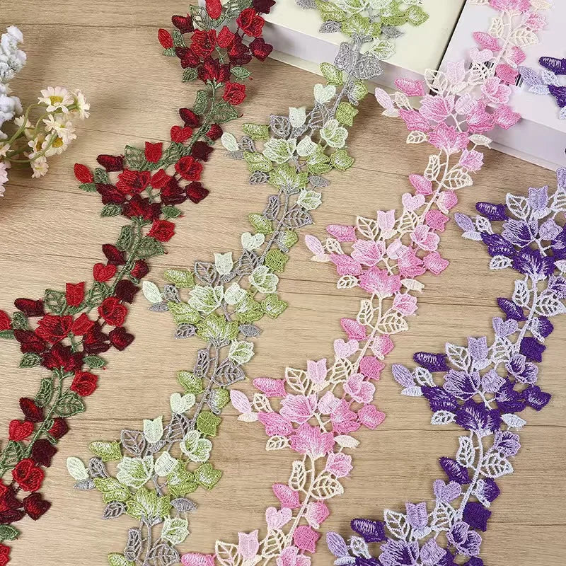 ruban dentelle polyester feuilles fleurs 8.5cm largeur artisanat broderie fine opacité écolo événement