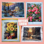 kit broderie multicolore motifs floraux paysage artiste aiguilles fil plan outils 30x30 40x40 50x50