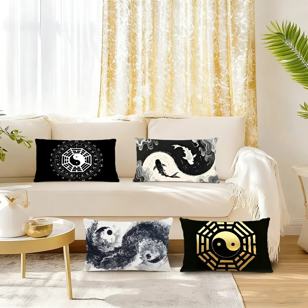 housse coussin yin yang symbole chinois noir minimaliste 100 polyester double face 30x30cm 40x40cm
