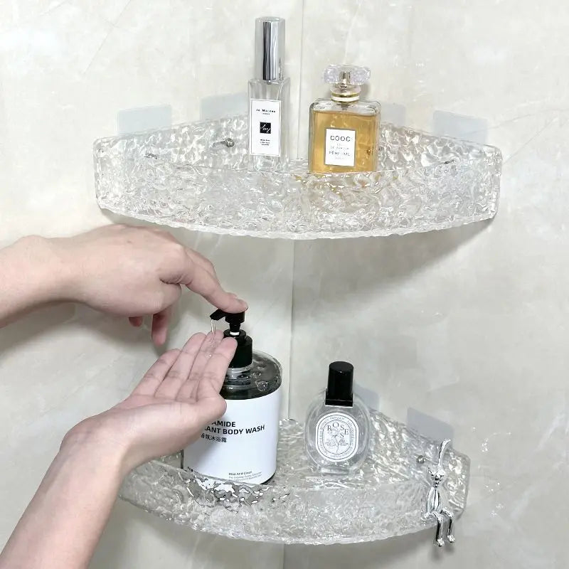 étagères salle bain transparentes texturées modernes clips fixation réutilisables acrylique