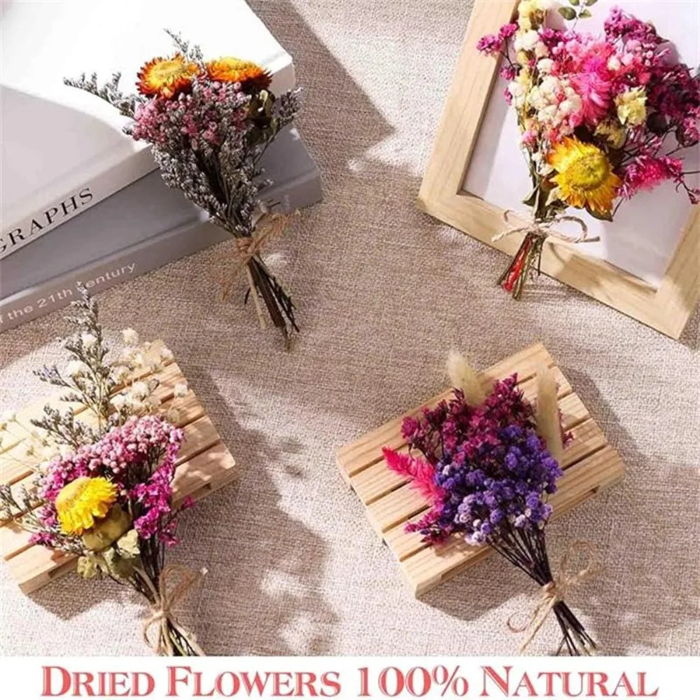 bouquets fleurs séchées violet rose blanc naturels décoration intérieure artisanale ruban jute